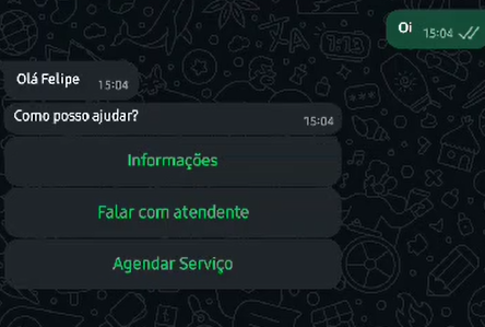 Menu inicial no WhatsApp